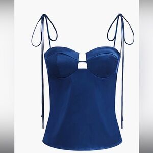 NWT Commense Sweetheart Satin Cami Top - Blue Strappy Bustier Top